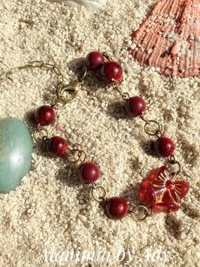 TURQUOISE + Deep Red Bead Bracelet with Bow Accent
